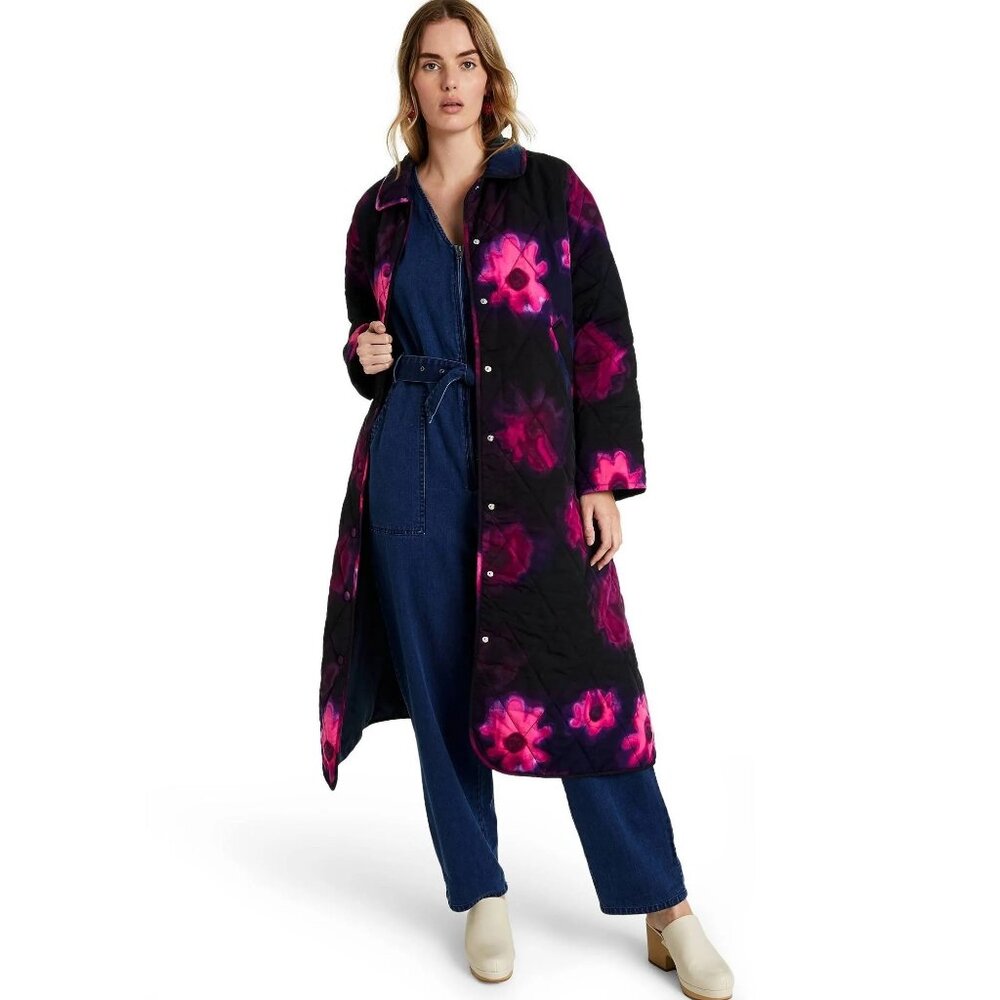 Rachel Comey X Target Floral Print Quilted Jacket Size XXS Oversized Black Pink